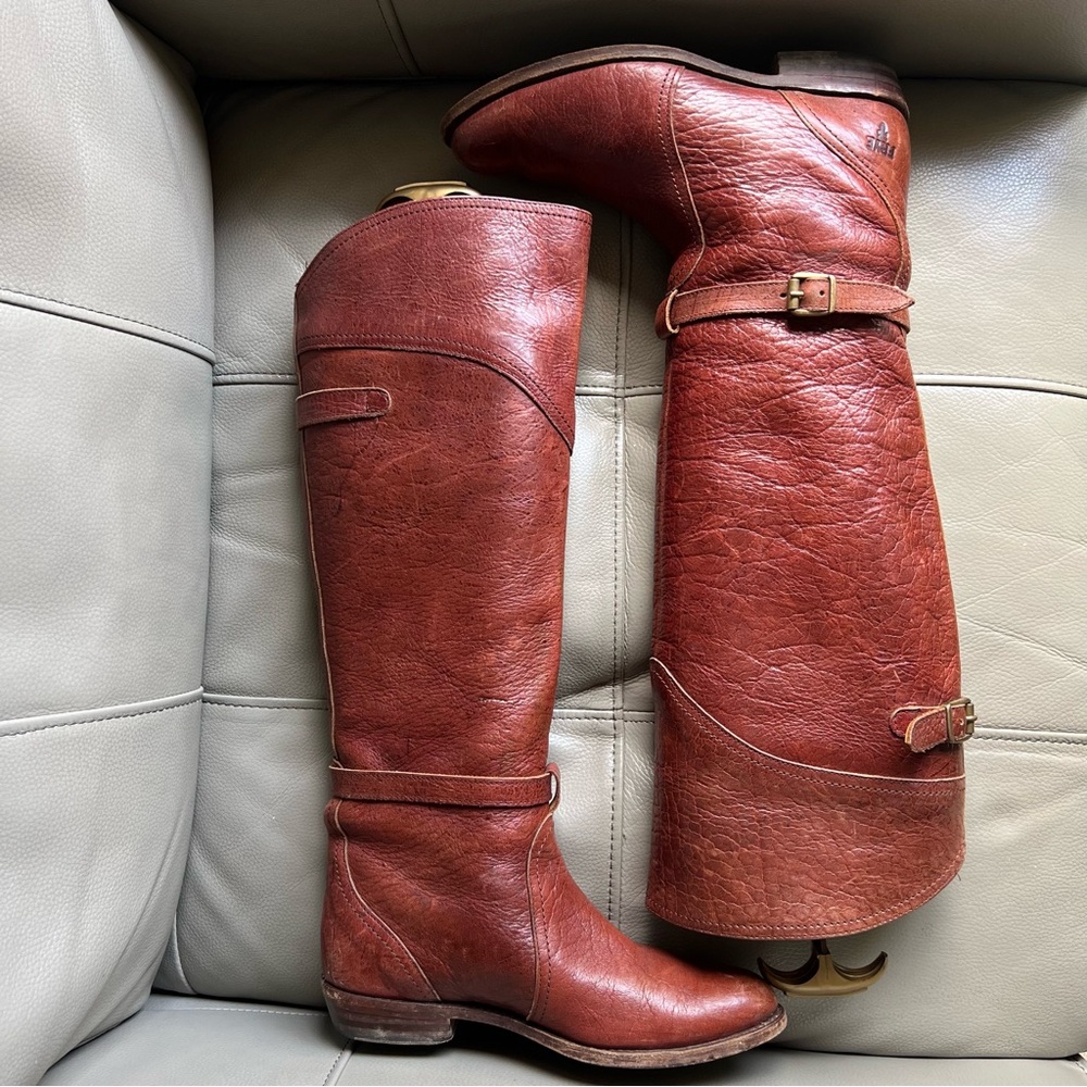 Vintage Frye Riding Boots Sz 7 M Dorado Knee High Redwood Pull On 77563 Spain